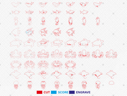 Multilayer Ocean Animal SVG Bundle Laser Cut File for Glowforge