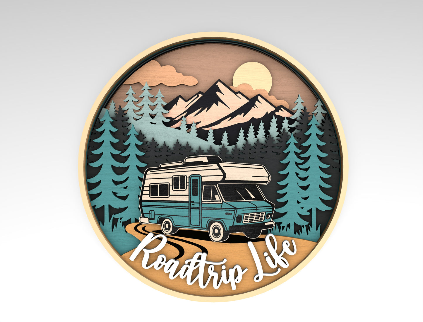 Camping RV Round Sign SVG Laser Cut File for Glowforge Users