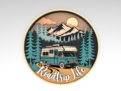 Camping RV Round Sign SVG Laser Cut File for Glowforge Users