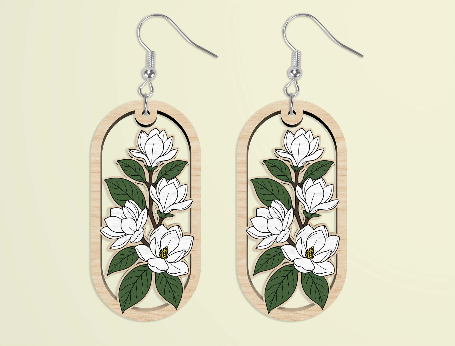 Oval Wooden Floral Dangle Earrings SVG Bundle for xTool and Glowforge