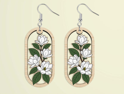 Oval Wooden Floral Dangle Earrings SVG Bundle for xTool and Glowforge