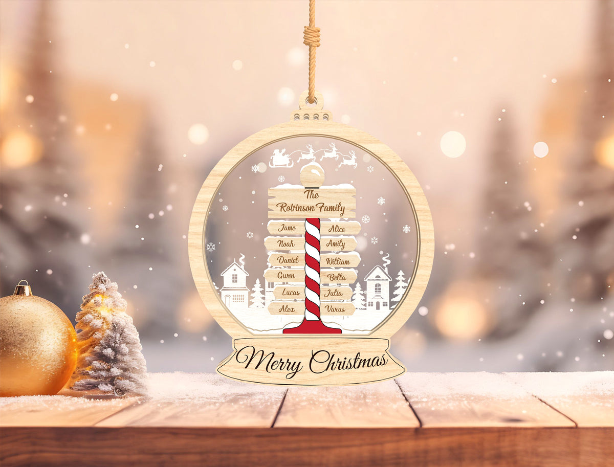 Personalized Family Name Christmas Village Snow Globe Orname 12
