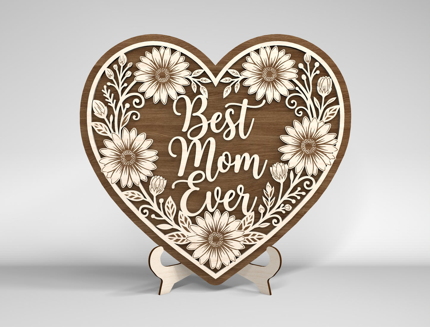 Mom Heart Tabletop Sign SVG Bundle Floral Mother's Day Desk Decor Laser Cut File for Glowforge and LightBurn