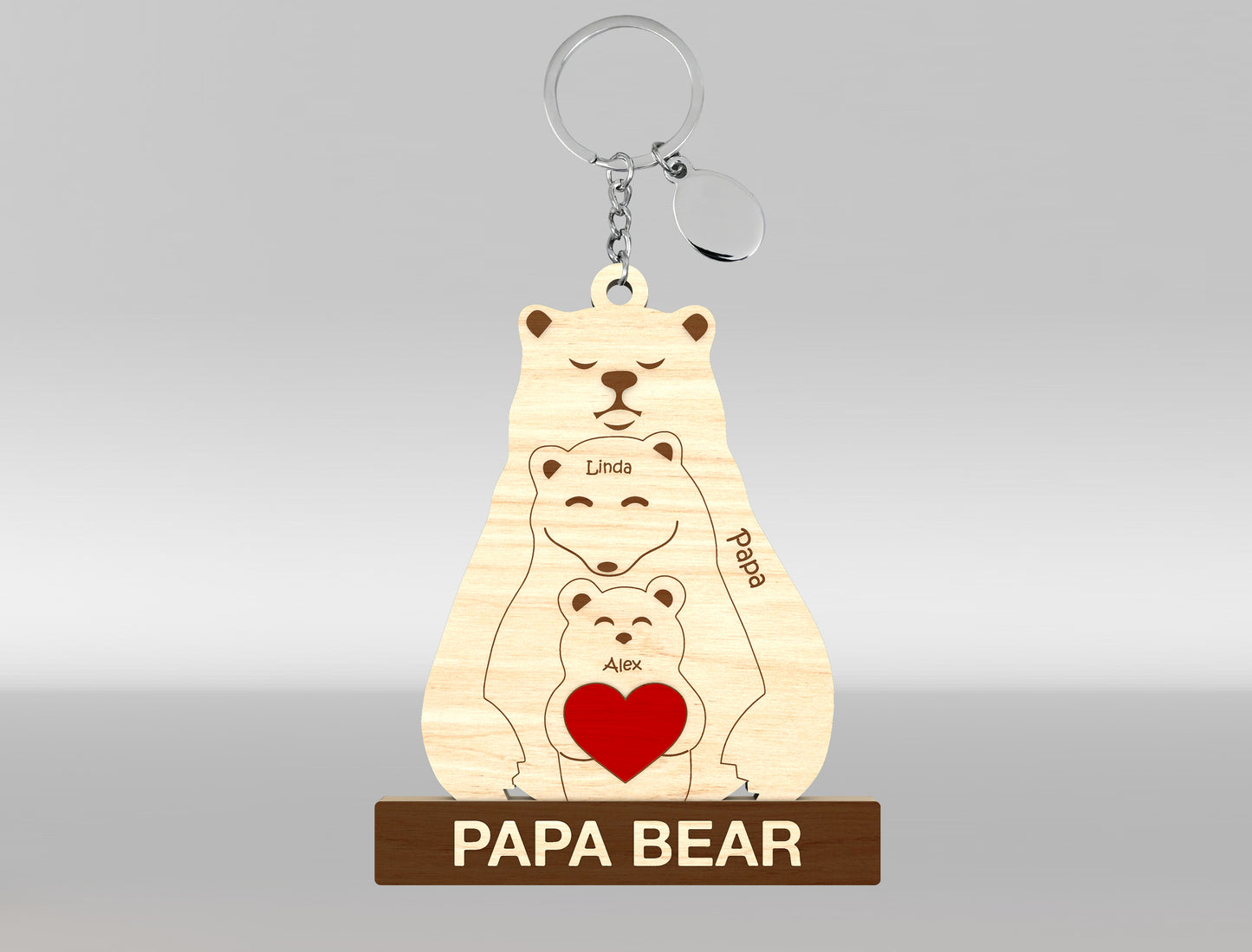 Personalized Papa Bear Puzzle Keychain SVG Laser Cut File for Glowforge and xTool