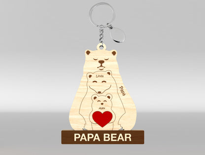 Personalized Papa Bear Puzzle Keychain SVG Laser Cut File for Glowforge and xTool