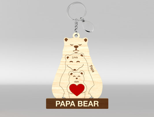 Personalized Papa Bear Puzzle Keychain SVG Laser Cut File for Glowforge and xTool