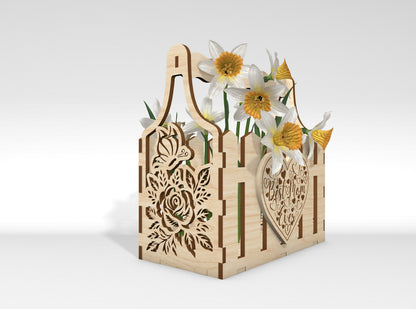 Mother's Day Flower Basket SVG Engraved Floral Gift Laser Cut File for Glowforge and xTool