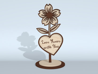 Mother's Day Flower Heart Sign SVG Bundle 16 Designs for LightBurn