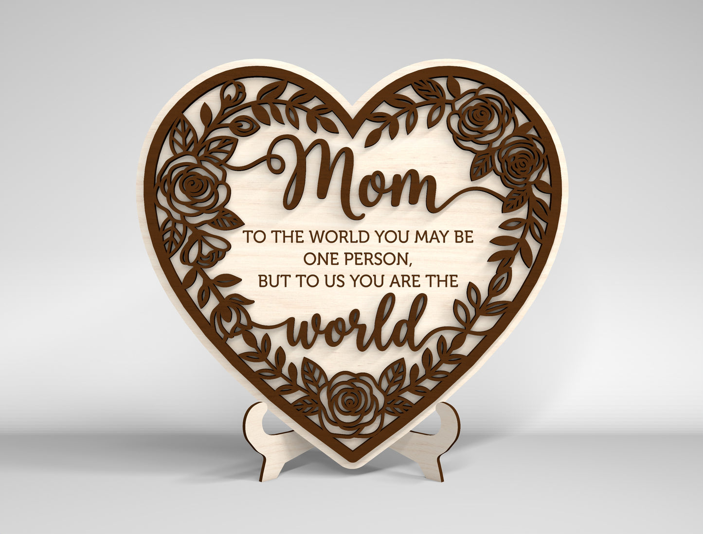 Mom Heart Tabletop Sign SVG Bundle Floral Mother's Day Desk Decor Laser Cut File for Glowforge and LightBurn