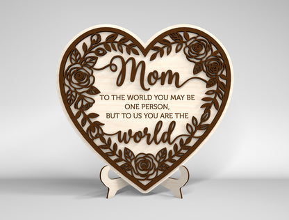 Mom Heart Tabletop Sign SVG Bundle Floral Mother's Day Desk Decor Laser Cut File for Glowforge and LightBurn