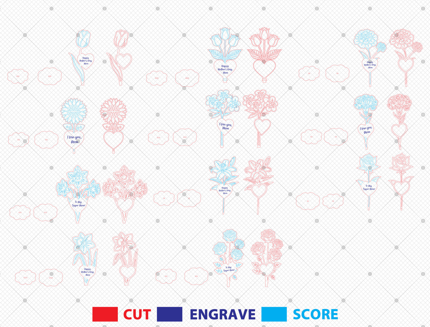 Floral Heart Stand SVG Bundle Layered Flower for xTool