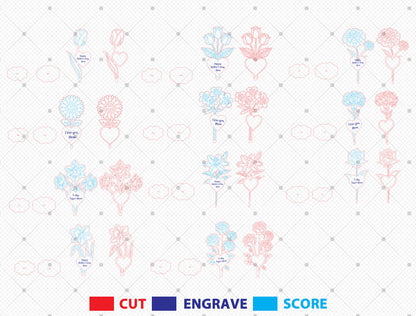 Floral Heart Stand SVG Bundle Layered Flower for xTool