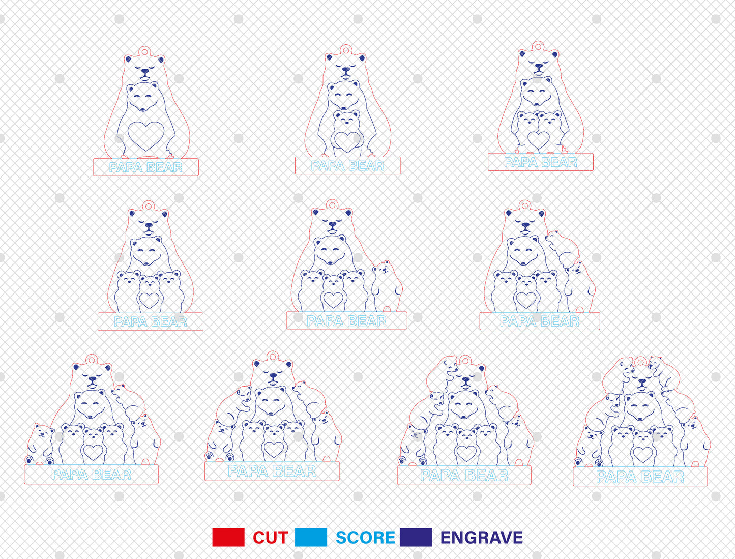 Personalized Papa Bear Puzzle Keychain SVG Laser Cut File for Glowforge and xTool