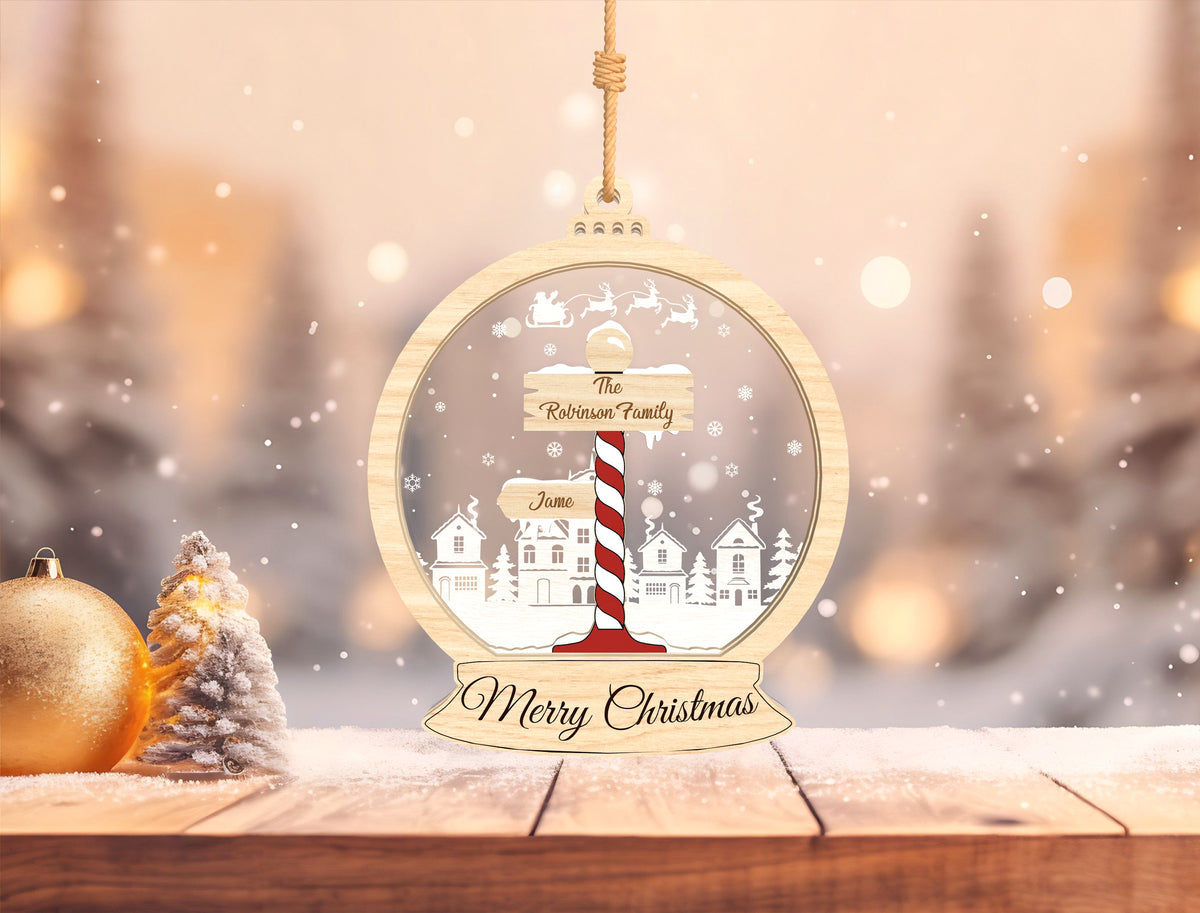 Personalized Family Name Christmas Village Snow Globe Orname 13