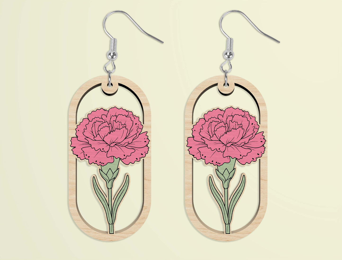 Oval Wooden Floral Dangle Earrings SVG Bundle for xTool and Glowforge