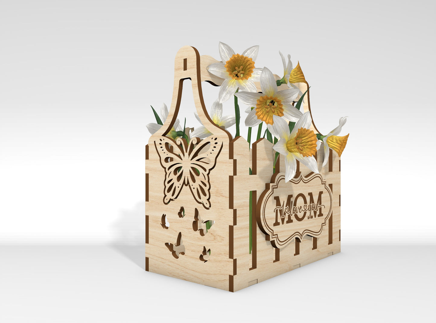 Mother's Day Flower Basket SVG Engraved Floral Gift Laser Cut File for Glowforge and xTool