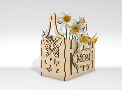 Mother's Day Flower Basket SVG Engraved Floral Gift Laser Cut File for Glowforge and xTool