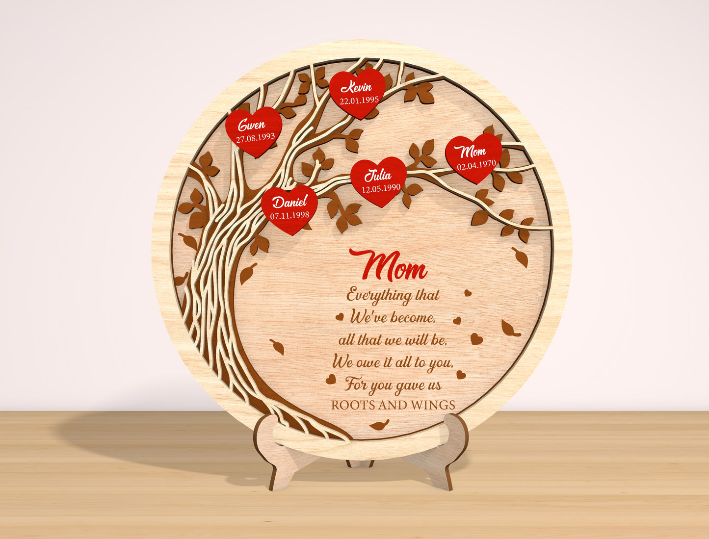 Family Tree Mom Sign SVG Heart Leaves for LightBurn and Glowforge