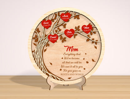 Family Tree Mom Sign SVG Heart Leaves for LightBurn and Glowforge