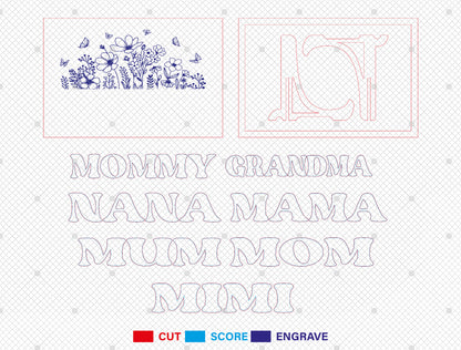 Personalized Mom Grandma Nana Floral Frame Sign SVG for Glowforge and LightBurn