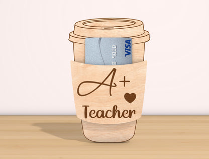 Teacher Coffee Cup Card Holder SVG Bundle Laser Cut File for Glowforge and xTool