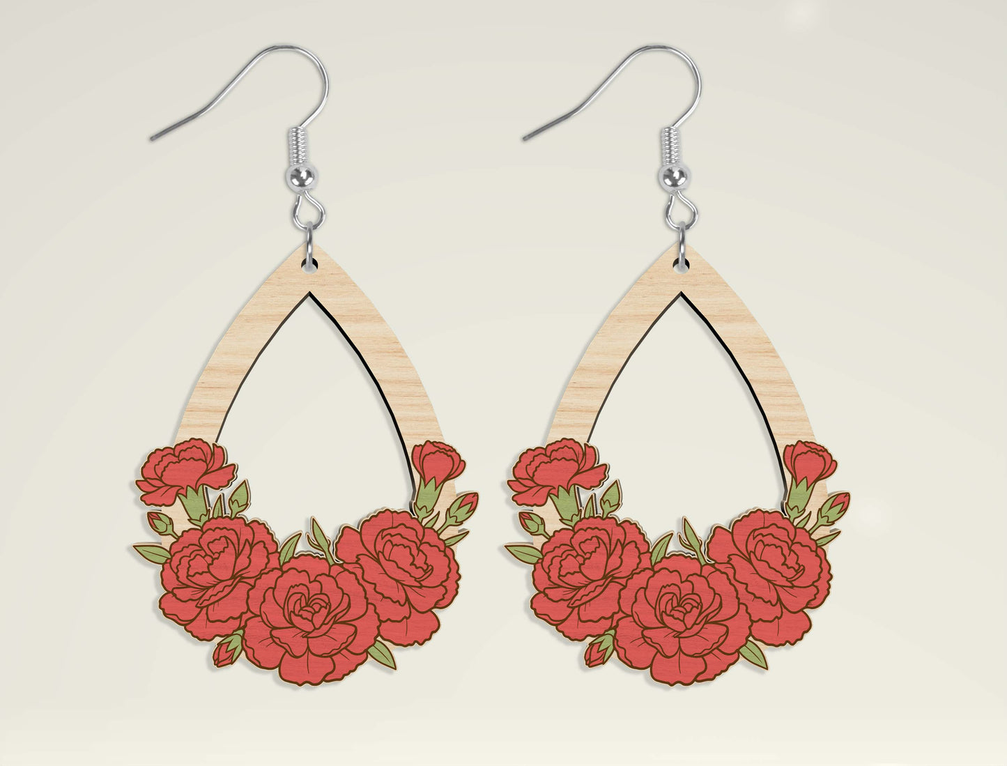 Teardrop Wooden Floral Dangle Earrings SVG Bundle for Glowforge and xTool