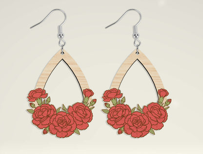 Teardrop Wooden Floral Dangle Earrings SVG Bundle for Glowforge and xTool