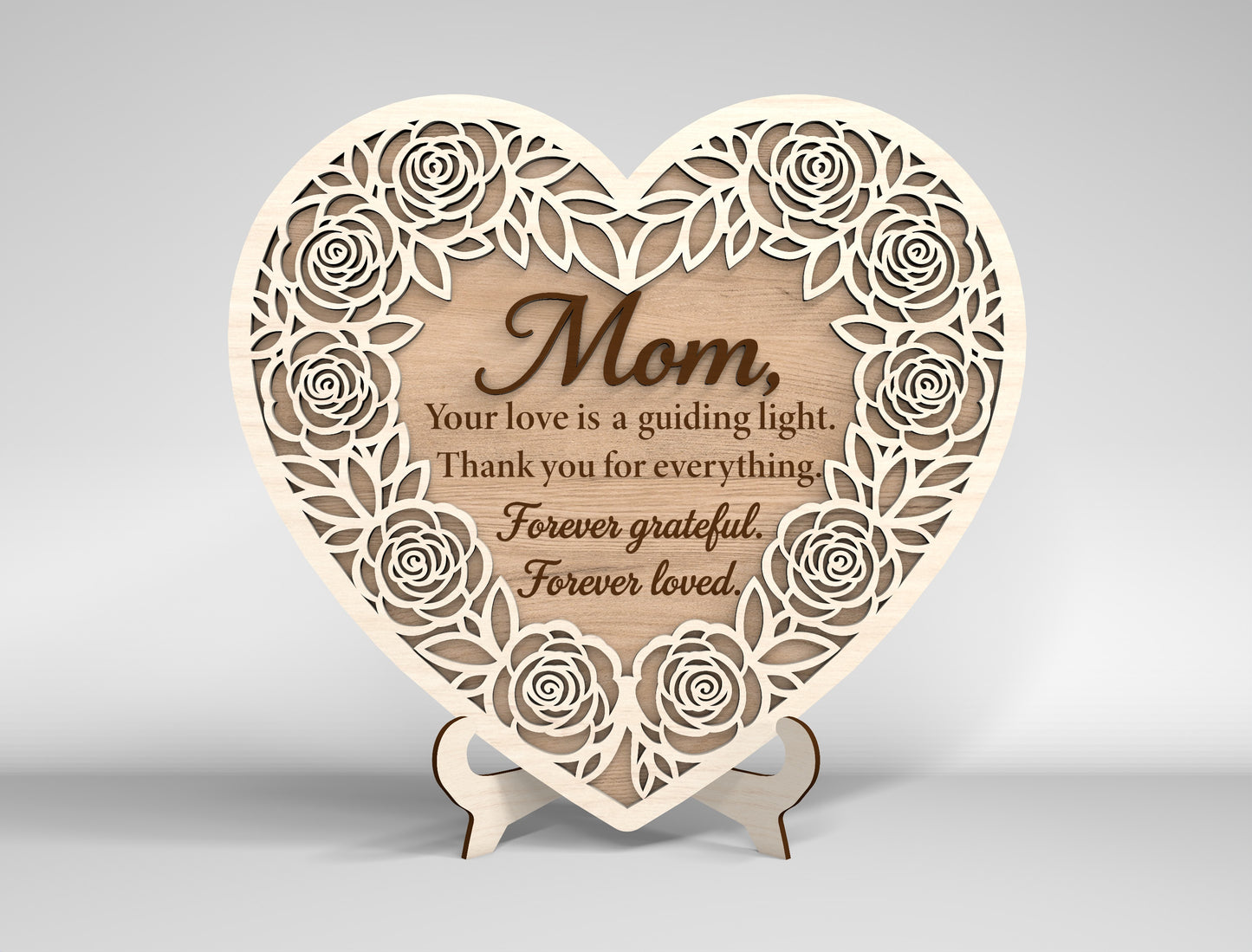 Mom Heart Tabletop Sign SVG Bundle Floral Mother's Day Desk Decor Laser Cut File for Glowforge and LightBurn