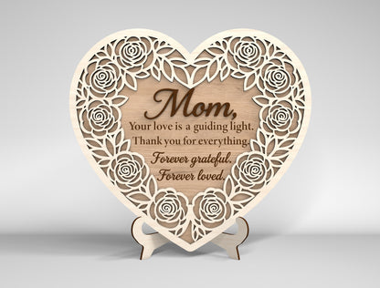 Mom Heart Tabletop Sign SVG Bundle Floral Mother's Day Desk Decor Laser Cut File for Glowforge and LightBurn