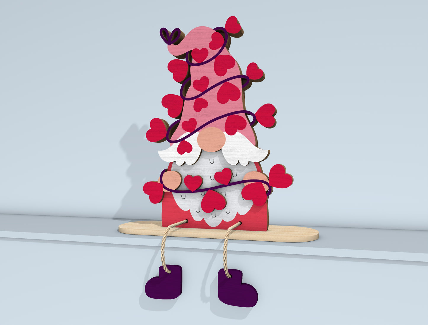 Valentine Gnome Shelf Sitter Laser Cut File | Love Gnome Bundle | Cute Wooden Decor | Glowforge, xTool, LightBurn, etc.