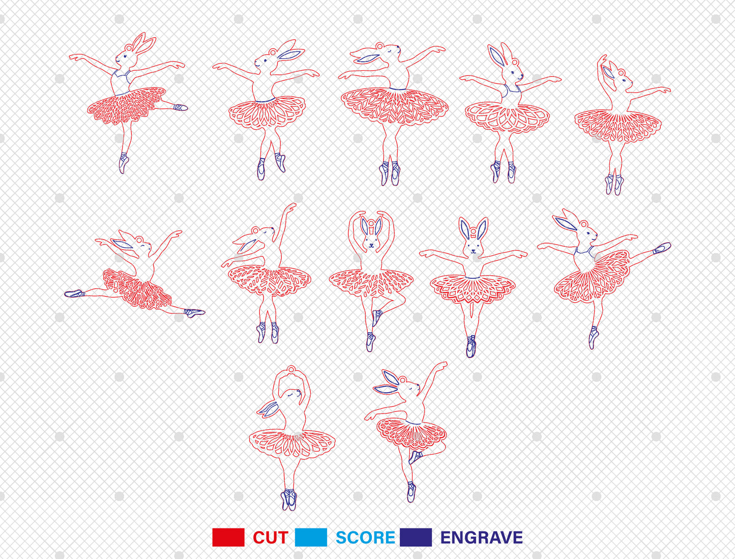 Ballerina Bunny SVG Bundle Dancing Rabbit Easter for LightBurn and xTool