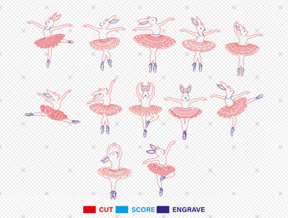 Ballerina Bunny SVG Bundle Dancing Rabbit Easter for LightBurn and xTool