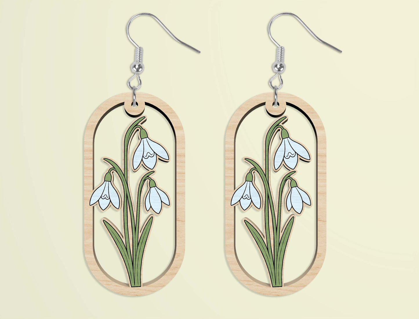 Oval Wooden Floral Dangle Earrings SVG Bundle for xTool and Glowforge