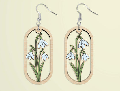 Oval Wooden Floral Dangle Earrings SVG Bundle for xTool and Glowforge
