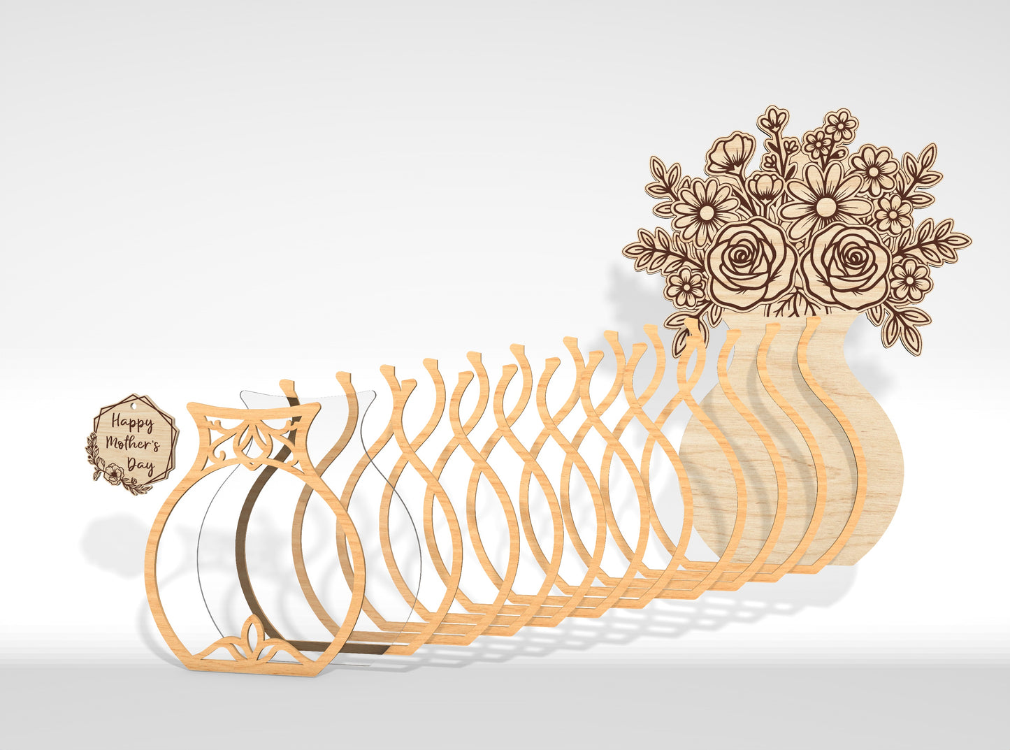 Mother's Day Flower Vase Candy Holder SVG 3D Bouquet Jar Laser Cut File for Glowforge and xTool