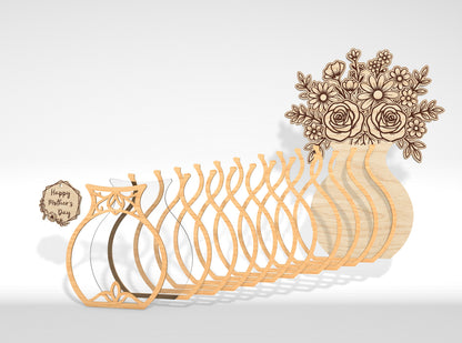 Mother's Day Flower Vase Candy Holder SVG 3D Bouquet Jar Laser Cut File for Glowforge and xTool
