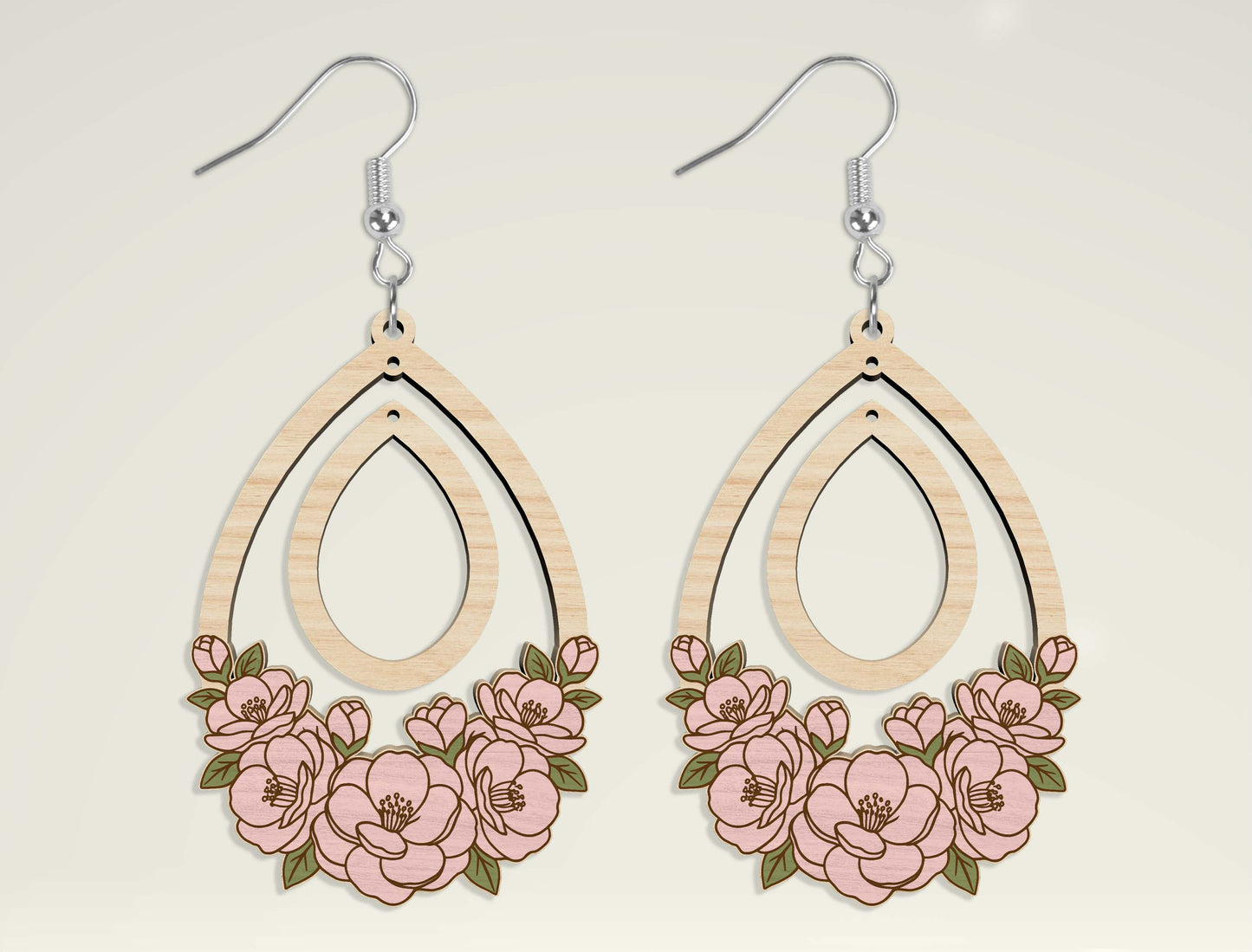 Teardrop Wooden Floral Dangle Earrings SVG Bundle for Glowforge and xTool