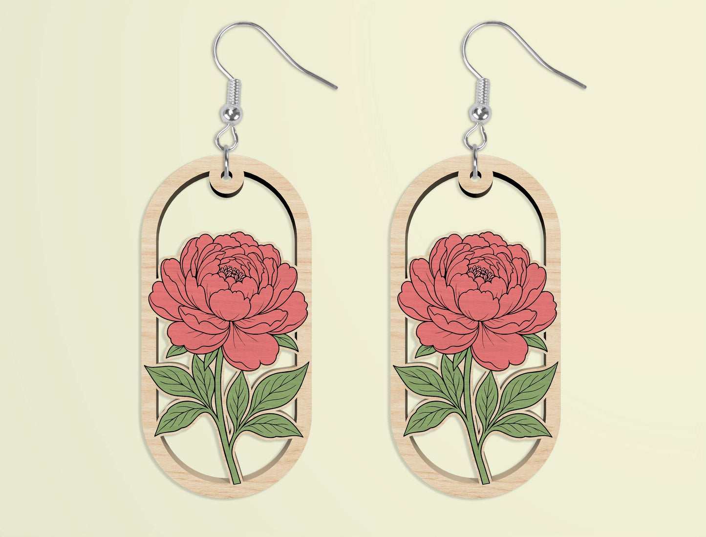 Oval Wooden Floral Dangle Earrings SVG Bundle for xTool and Glowforge