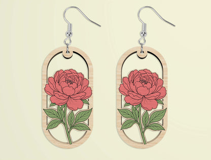 Oval Wooden Floral Dangle Earrings SVG Bundle for xTool and Glowforge