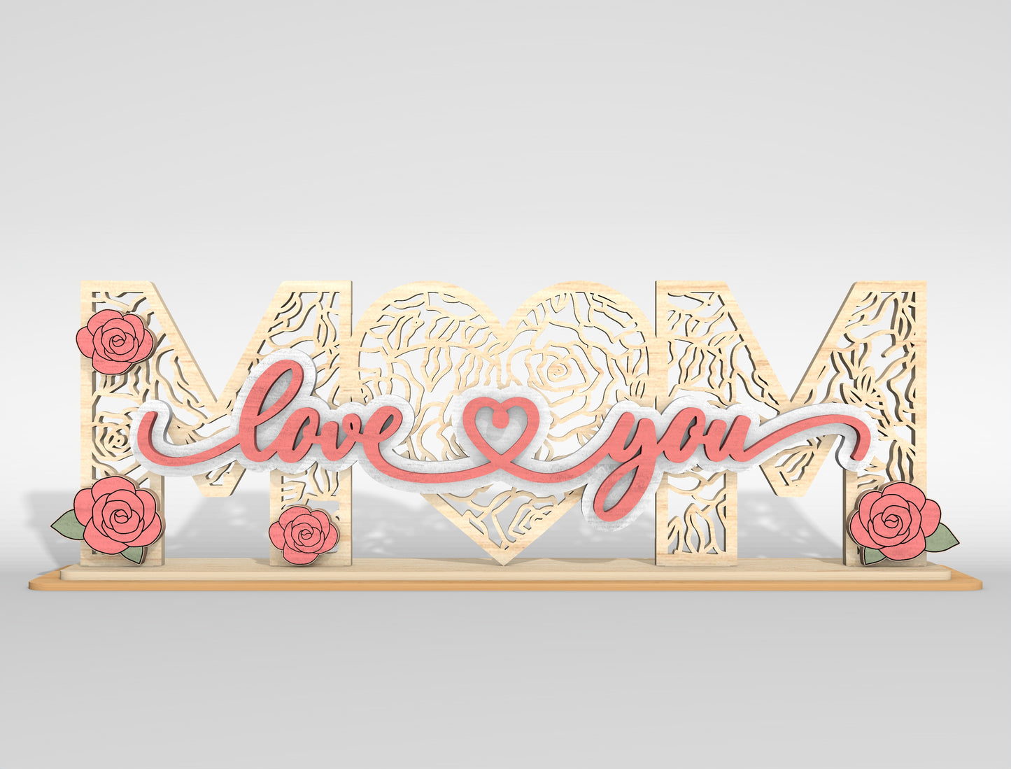 Mom Love You Floral Layered Tabletop Sign SVG Laser Cut File for Glowforge and xTool