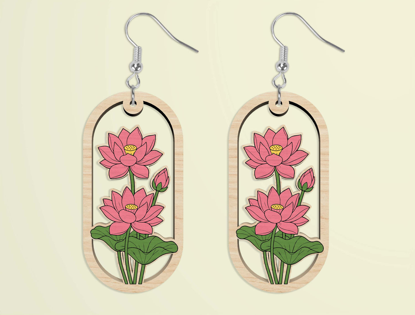 Oval Wooden Floral Dangle Earrings SVG Bundle for xTool and Glowforge