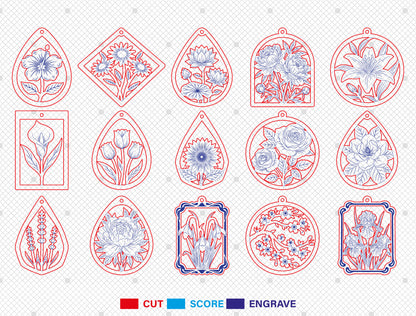 Floral Earring SVG Bundle Laser Cut File for xTool and Glowforge
