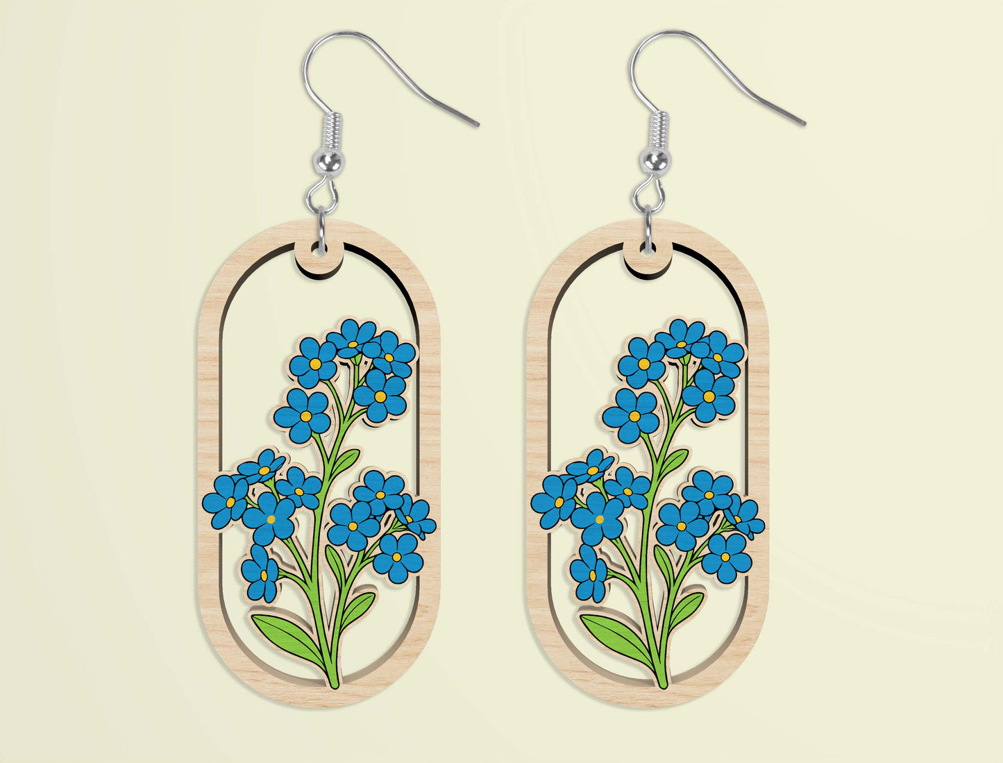 Oval Wooden Floral Dangle Earrings SVG Bundle for xTool and Glowforge