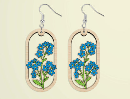 Oval Wooden Floral Dangle Earrings SVG Bundle for xTool and Glowforge
