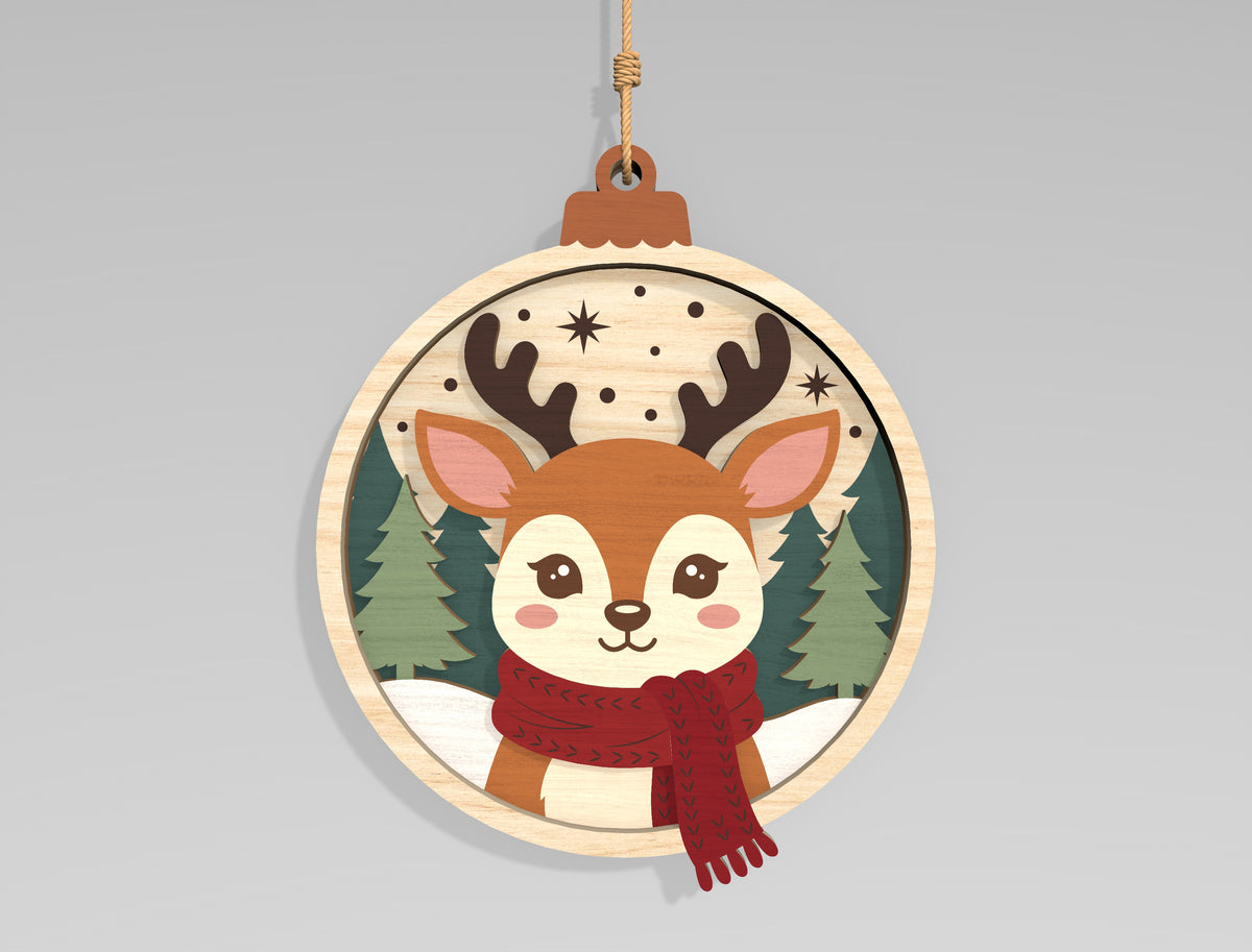 Christmas Woodland Animal Ornament SVG Bundle Laser Cut Files