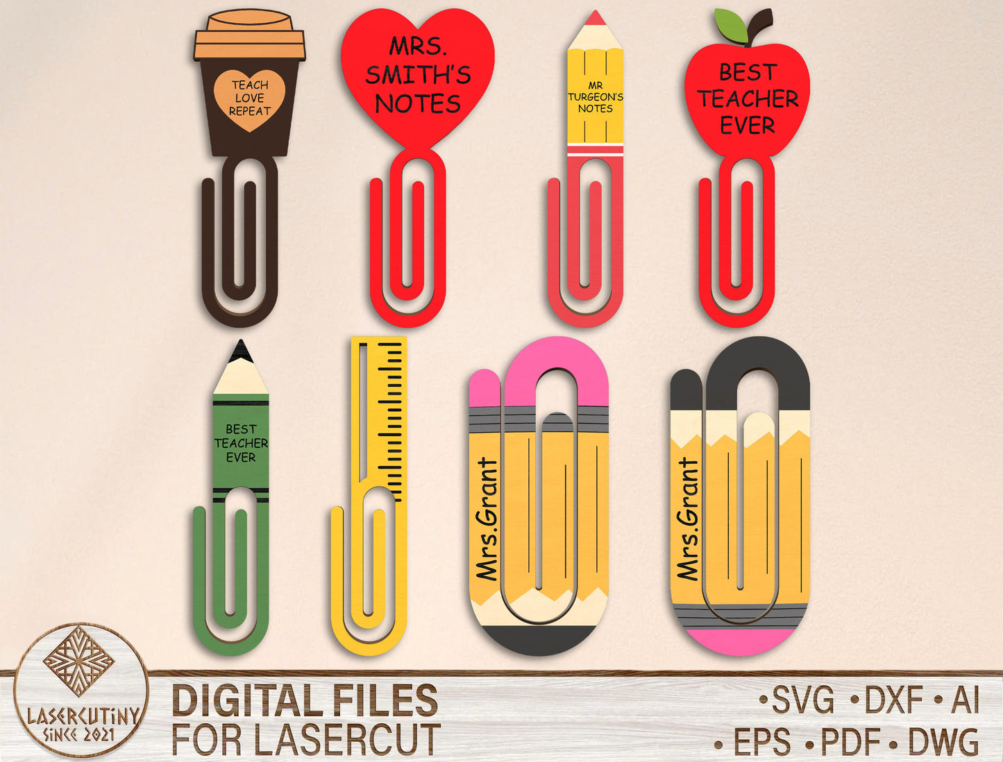 Teacher Paper Clip SVG Bundle Laser Cut File for xTool and Glowforge