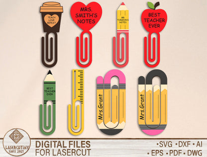 Teacher Paper Clip SVG Bundle Laser Cut File for xTool and Glowforge