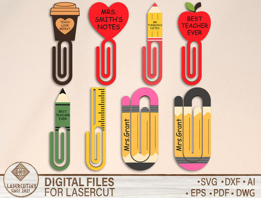 Teacher Paper Clip SVG Bundle Laser Cut File for xTool and Glowforge