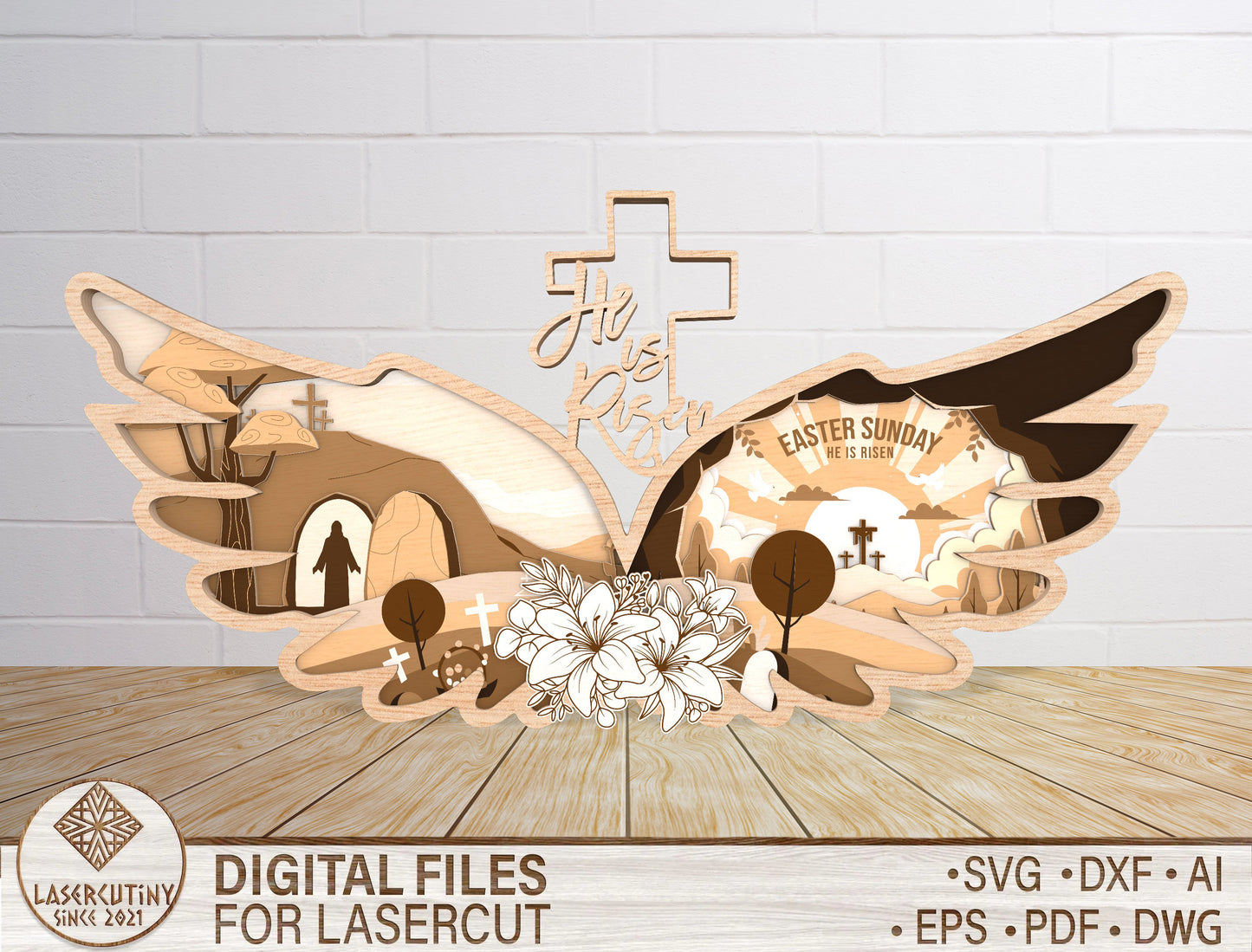 Multilayer Cross Landscape SVG Christian Resurrection for LightBurn and xTool