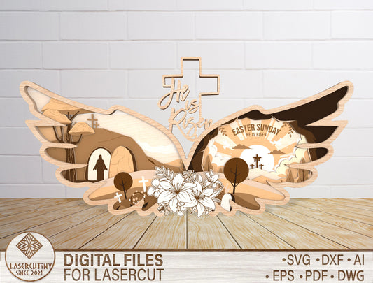 Multilayer Cross Landscape SVG Christian Resurrection for LightBurn and xTool